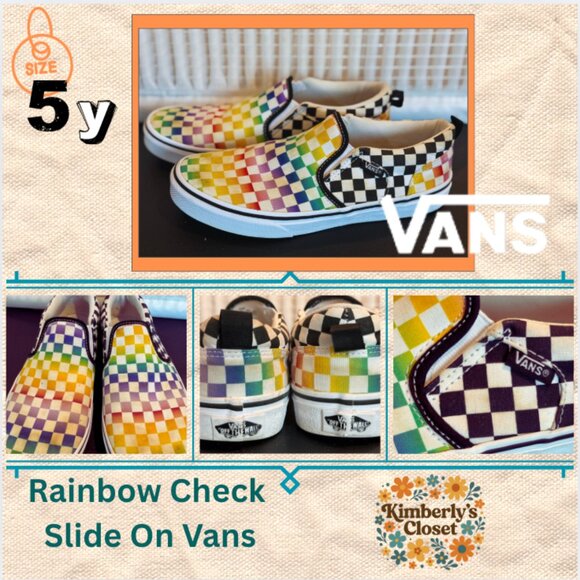 Rainbow Check Vans Slip-On | Youth 5Y Happy Pride Month!  fit ladies 7 - Picture 3 of 8